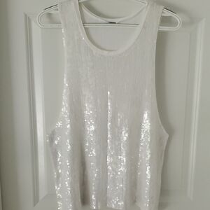 Chan Luu White Sequin Tank Top